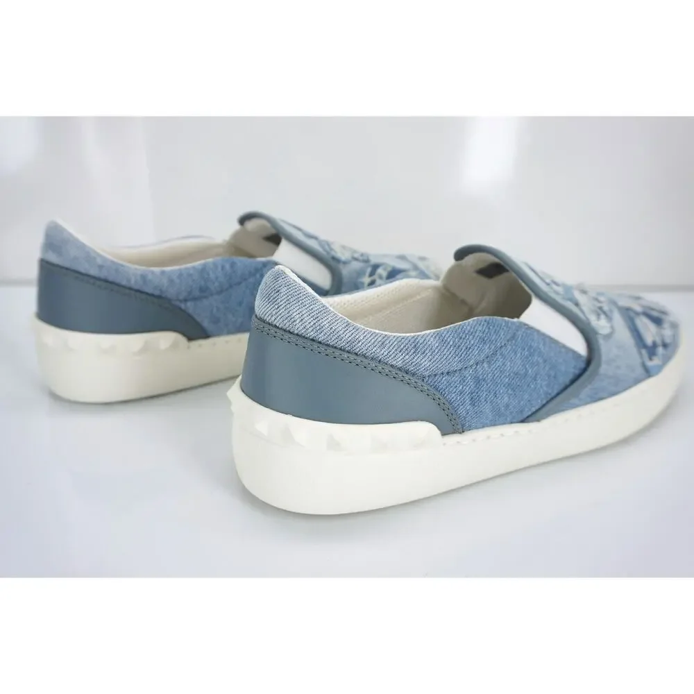 Valentino Denim Butterfly Skater Sneaker SZ 38.5 Slip On Flat NIB $945